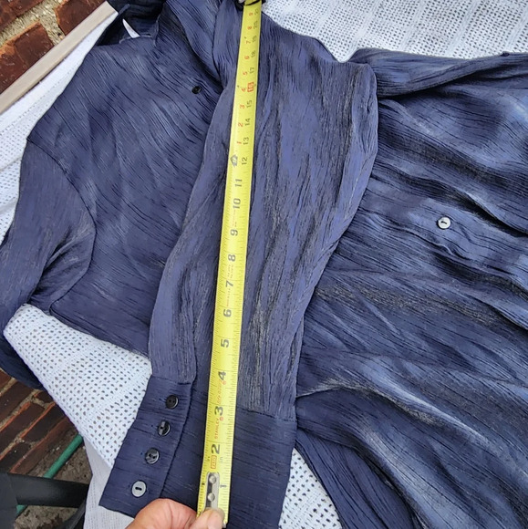Zara Navy blue shimmery button down S - Picture 9 of 11